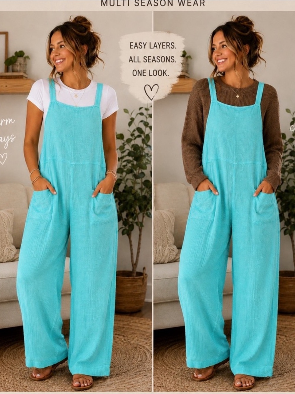 Zenana Outfitters Turquoise Wide Leg Jumpsuit